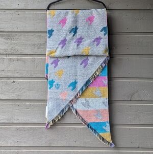 NWT Fraas Reversible Gray Colorful Woven Fringe Scarf